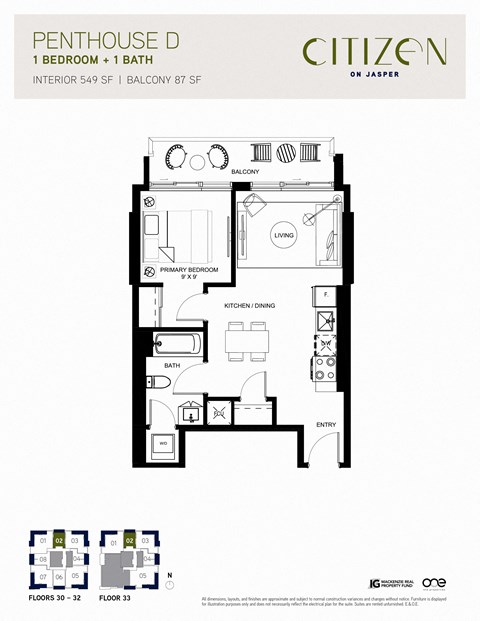 1 bed 1 bath Penthouse D at Citizen on Jasper, Edmonton, AB